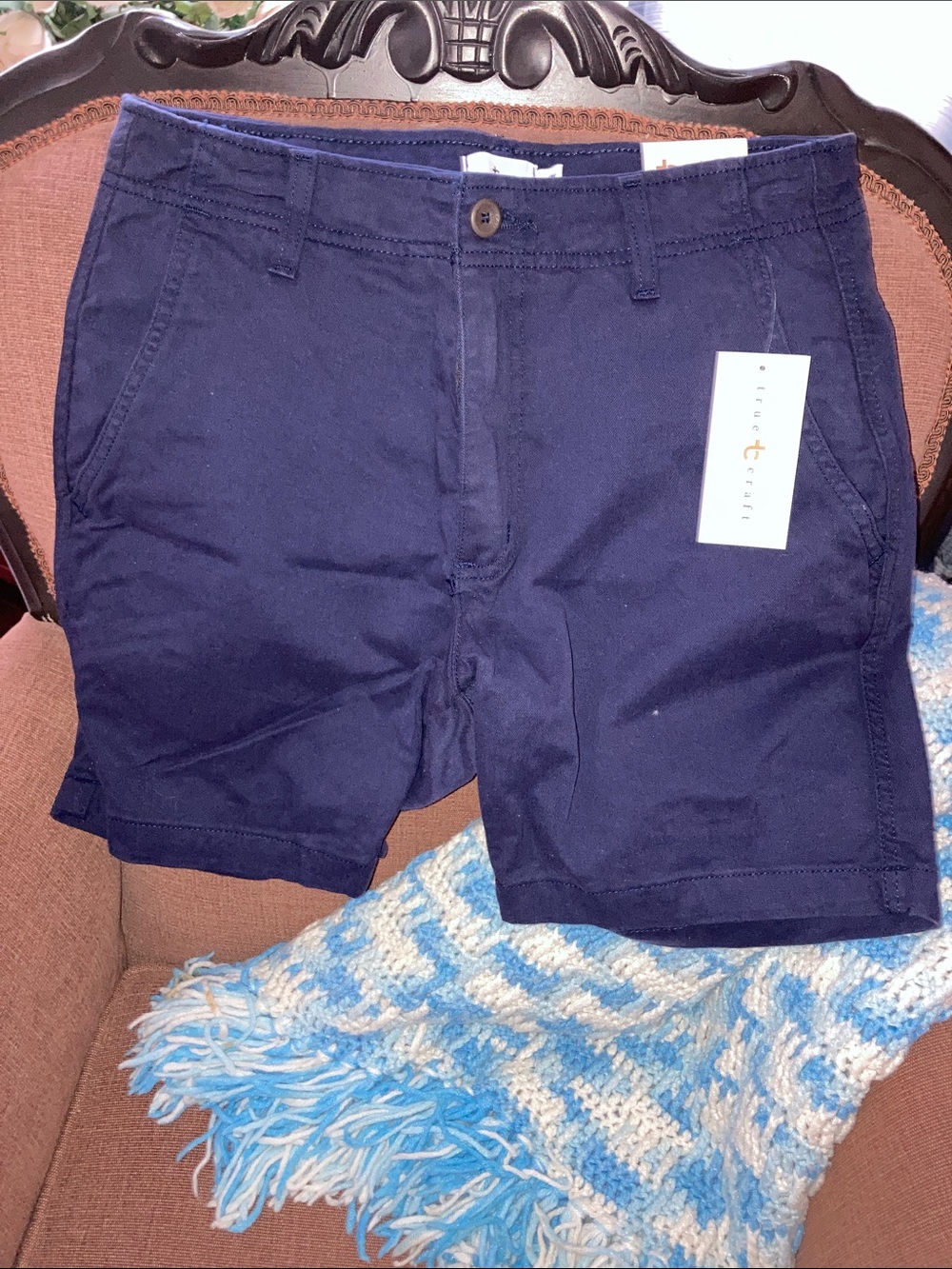True Craft Men's Dark Navy Flat-Front Cotton Shorts